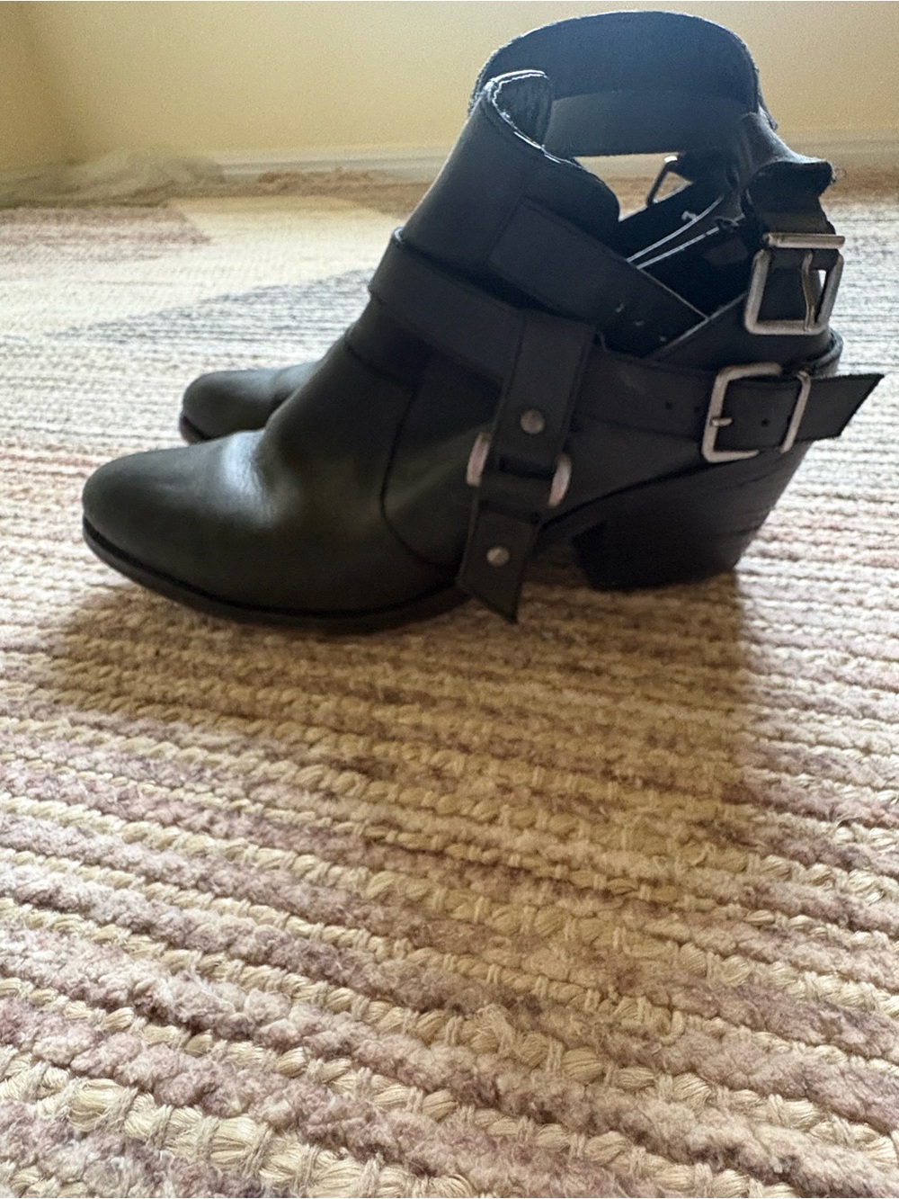 Topshop Black Buckle Booties, Sz 9W